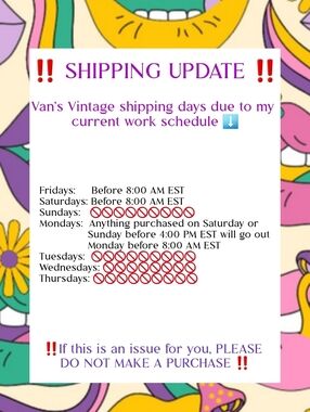 Van's Vintage Shipping Schedule